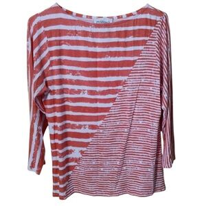 🔥 5/$25 Peck & Peck Coral & White Striped Tee Shirt Top Women’s Size Large L